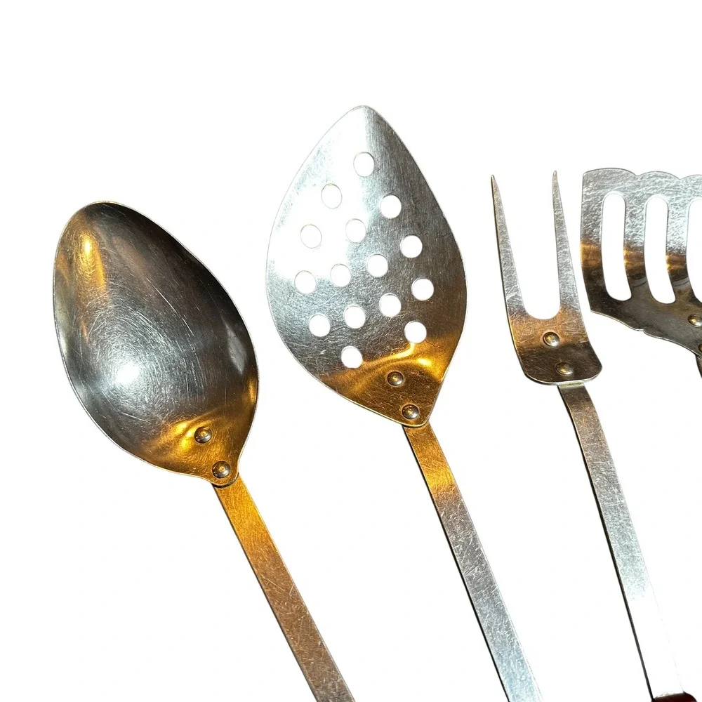 Stanhome Stainless‎ Steel Utensil Set Brown Bakelite Handles 5 Piece Spatulas
